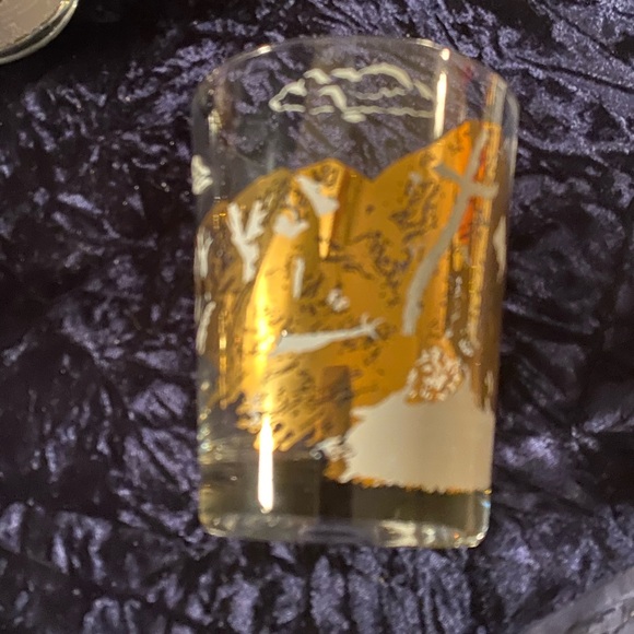 GORGEOUS Set Of 4 Gold MOUNTAIN Mid Century Low Ball Glasses - Picture 5 of 5